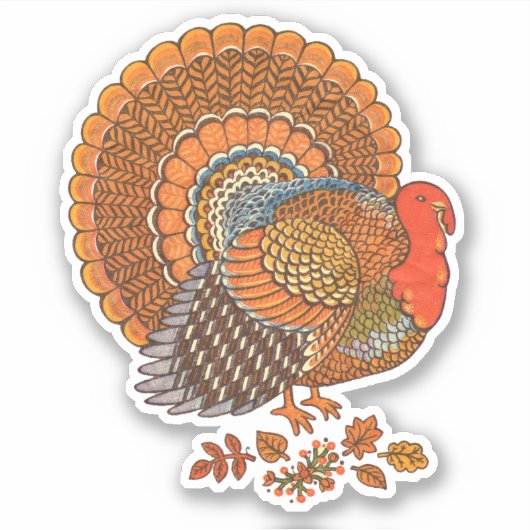 Farbenfrohe männliche Türkei Flower Schwanz Herbst Aufkleber (Vorderseite)