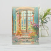 Farbenfrohe Märchengarten Fenster Quinceañera Einladung (Stehend Vorderseite)