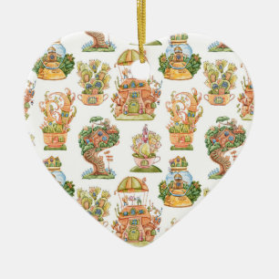 Farbenfrohe Märchenhäuser Muster Keramik Ornament