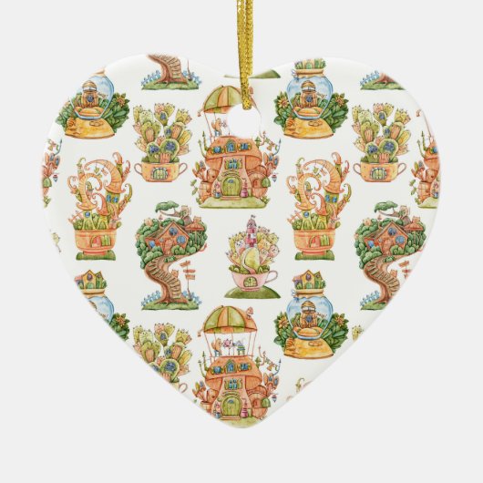 Farbenfrohe Märchenhäuser Muster Keramik Ornament (Vorne)