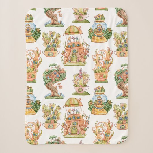 Farbenfrohe Märchenhäuser Muster Sherpadecke (Vorderseite)