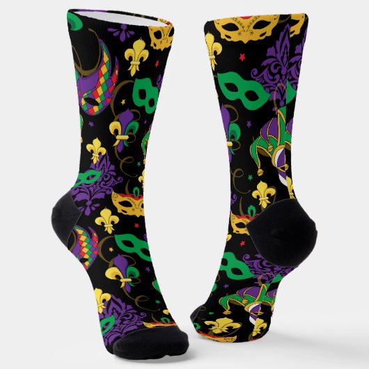 Farbenfrohe Mardi Gras Carnival Muster Socken (Gewinkelt)