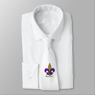 Farbenfrohe Mardi Gras Fleur De Lis auf Weiß Krawatte