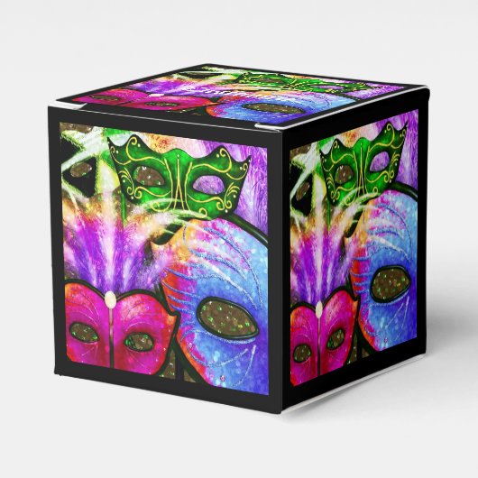 Farbenfrohe Mardi Gras Masken Cube Favor Box Geschenkschachtel (Vorderseite)