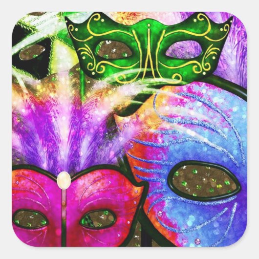 Farbenfrohe Mardi Gras Masken Stickers (Vorderseite)