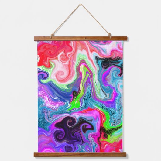 Farbenfrohe Marmor Digitale Fluid Art Wandteppich Mit Holzrahmen (Vorderseite 3)
