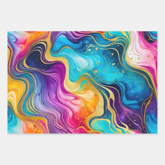 Farbenfrohe Marmorfarbenhandtücher Geschenkpapier Set (Vorderseite 2)