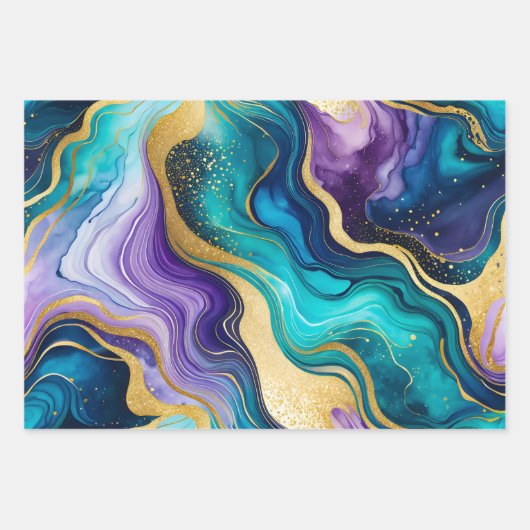 Farbenfrohe Marmorfarbenhandtücher Geschenkpapier Set (Vorderseite)