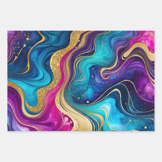 Farbenfrohe Marmorfarbenhandtücher Geschenkpapier Set (Vorderseite 2)