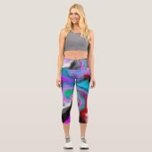 Farbenfrohe Marmorkunstexplosion Capri Leggings (Vorderseite)