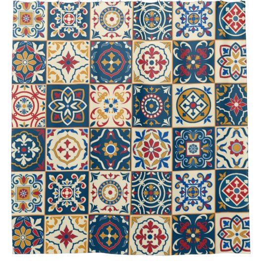 Farbenfrohe marokkanische Fliesen, herrliches, nah Duschvorhang (Vorderseite)