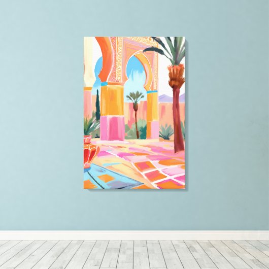 Farbenfrohe marokkanische Innenhofkunst Leinwanddruck (Insitu (Holzboden))