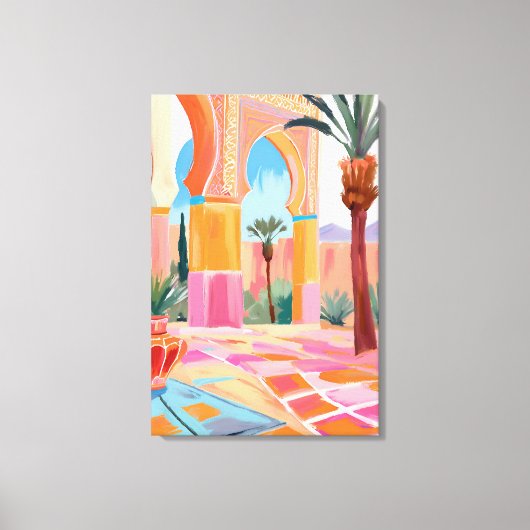 Farbenfrohe marokkanische Innenhofkunst Leinwanddruck (Vorderseite)