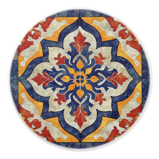 Farbenfrohe Marracash Tile Design Keramikknauf (Vorderseite)