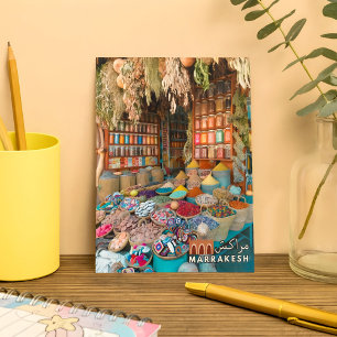 Farbenfrohe Marrakesch Medina Gewürzshop Postkarte