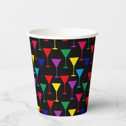 Farbenfrohe Martini-Cocktail-Muster Pappbecher (Vorderseite)