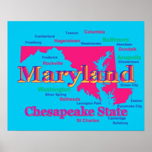 Farbenfrohe Maryland Staatsstolz Map Silhouette Poster (Vorne)