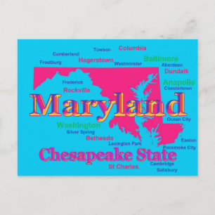 Farbenfrohe Maryland Staatsstolz Map Silhouette Postkarte