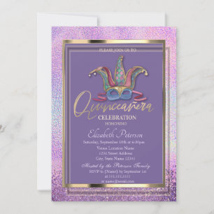 Farbenfrohe Masque Holographic Quinceañera Einladung