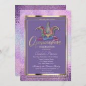 Farbenfrohe Masque Holographic Quinceañera Einladung (Vorne/Hinten)