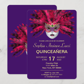 Farbenfrohe Masquerade Quinceñera Party Einladung