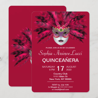 Farbenfrohe Masquerade Quinceñera Party Einladung