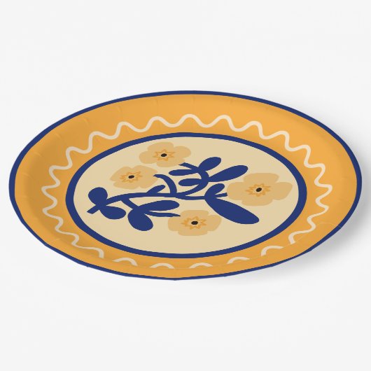 Farbenfrohe Matisse Abstrakte Blumen Künstlerisch Pappteller (Schrägansicht)