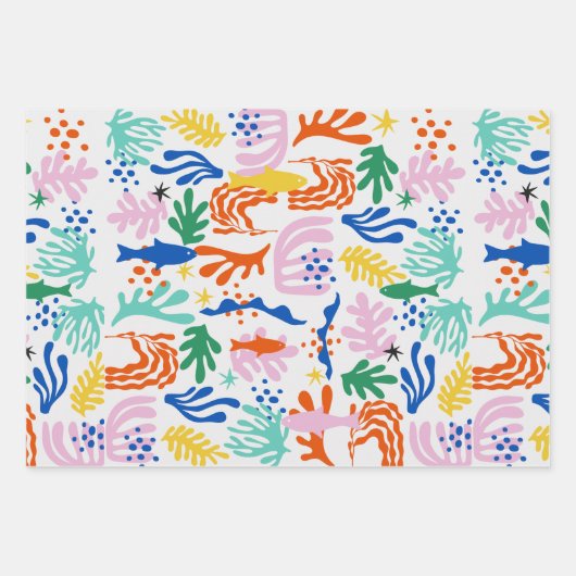 Farbenfrohe Matisse Paper Cutouts Inspiriert Ocean Geschenkpapier Set (Vorderseite 3)