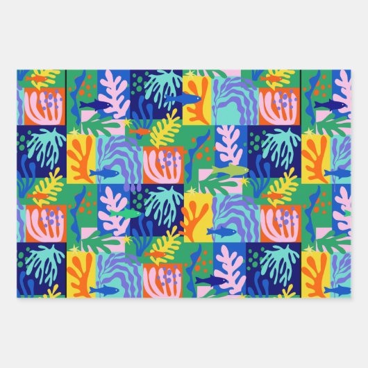Farbenfrohe Matisse Paper Cutouts Inspiriert Ocean Geschenkpapier Set (Vorderseite 2)