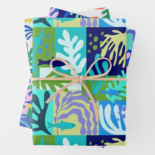Farbenfrohe Matisse Paper Cutouts Inspiriert Ocean Geschenkpapier Set (Beispiel)