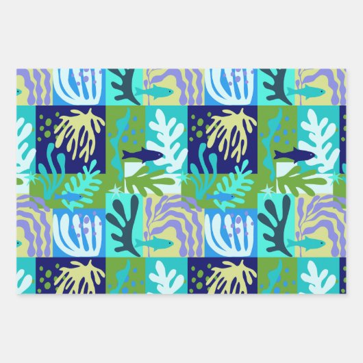 Farbenfrohe Matisse Paper Cutouts Inspiriert Ocean Geschenkpapier Set (Vorderseite)