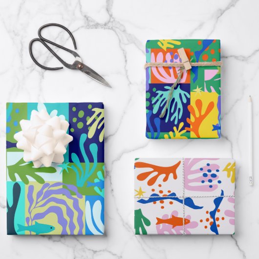 Farbenfrohe Matisse Paper Cutouts Inspiriert Ocean Geschenkpapier Set (Vorderseite)