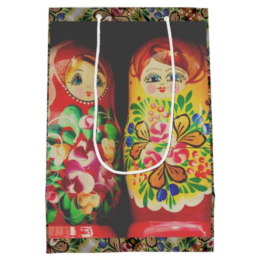 Farbenfrohe Matryoshka Dolls Große Geschenktasche Mittlere Geschenktüte (Rückseite)