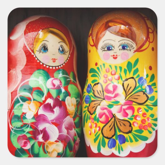 Farbenfrohe Matryoshka Dolls Quadratischer Aufkleber (Vorderseite)