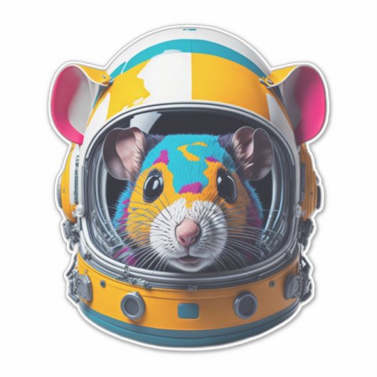 Farbenfrohe Maus mit Astronaut Helm Aufkleber (Vorderseite)