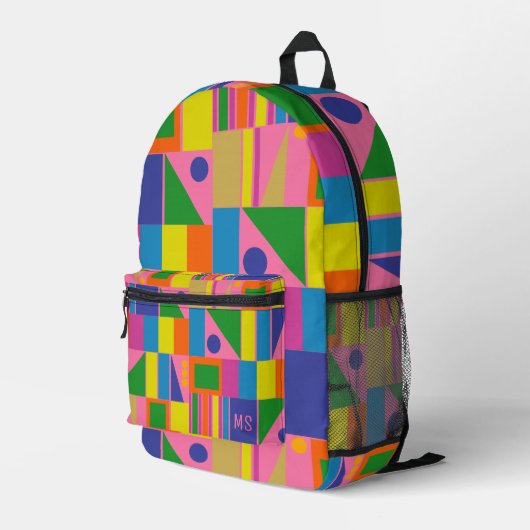 Farbenfrohe, maximal geometrische Backpack mit Ini Bedruckter Rucksack (Rückseitige Ecke Rechts)