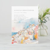 Farbenfrohe mediterrane Landschaft Hochzeit Einladung (Stehend Vorderseite)