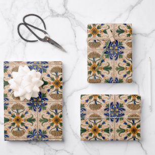 Farbenfrohe mediterrane Vintage Blumenmuster Geschenkpapier Set