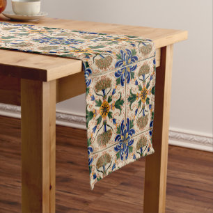 Farbenfrohe mediterrane Vintage Blumenmuster Kurzer Tischläufer