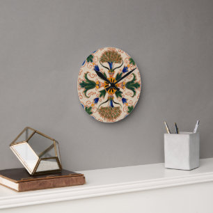 Farbenfrohe mediterrane Vintage Blumenmuster Runde Wanduhr