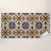 Farbenfrohe mediterrane Vintage Blumenmuster Strandtuch (Vorderseite)