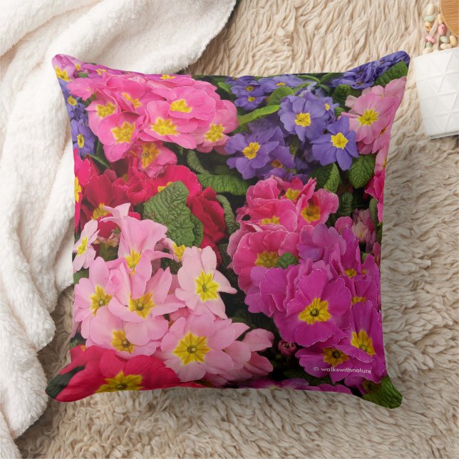Farbenfrohe Medley Pink Blue Lila Primula Blume Kissen (Decke)