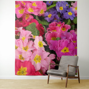 Farbenfrohe Medley Pink Blue Lila Primula Blume Wandteppich