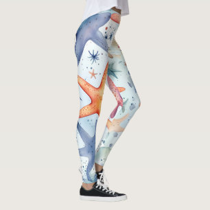 Farbenfrohe Meeresfrüchte, Meeresstars Aquarellkun Leggings