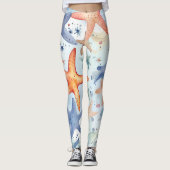Farbenfrohe Meeresfrüchte, Meeresstars Aquarellkun Leggings (Vorderseite)