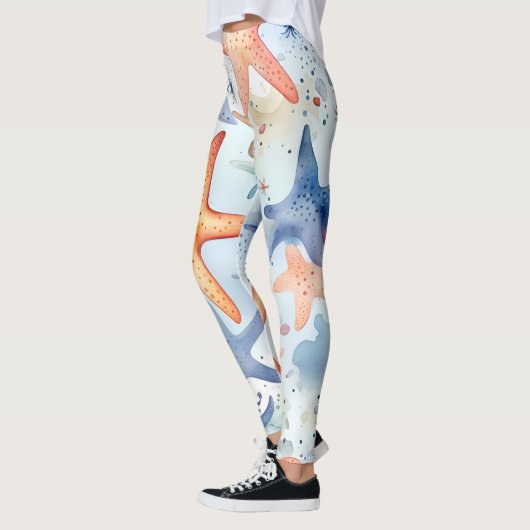 Farbenfrohe Meeresfrüchte, Meeresstars Aquarellkun Leggings (Links)