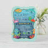 Farbenfrohe Meereslebewesen; Einladung zur Kinderd (Stehend Vorderseite)