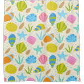 Farbenfrohe Meeresmuscheln, Seesterne und Austern Duschvorhang (Vorderseite)