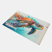 Farbenfrohe Meeresschildkröte Fußmatte (Schrägansicht)