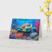 Farbenfrohe Meeresschildkröte Karte (Gelbe Blume)